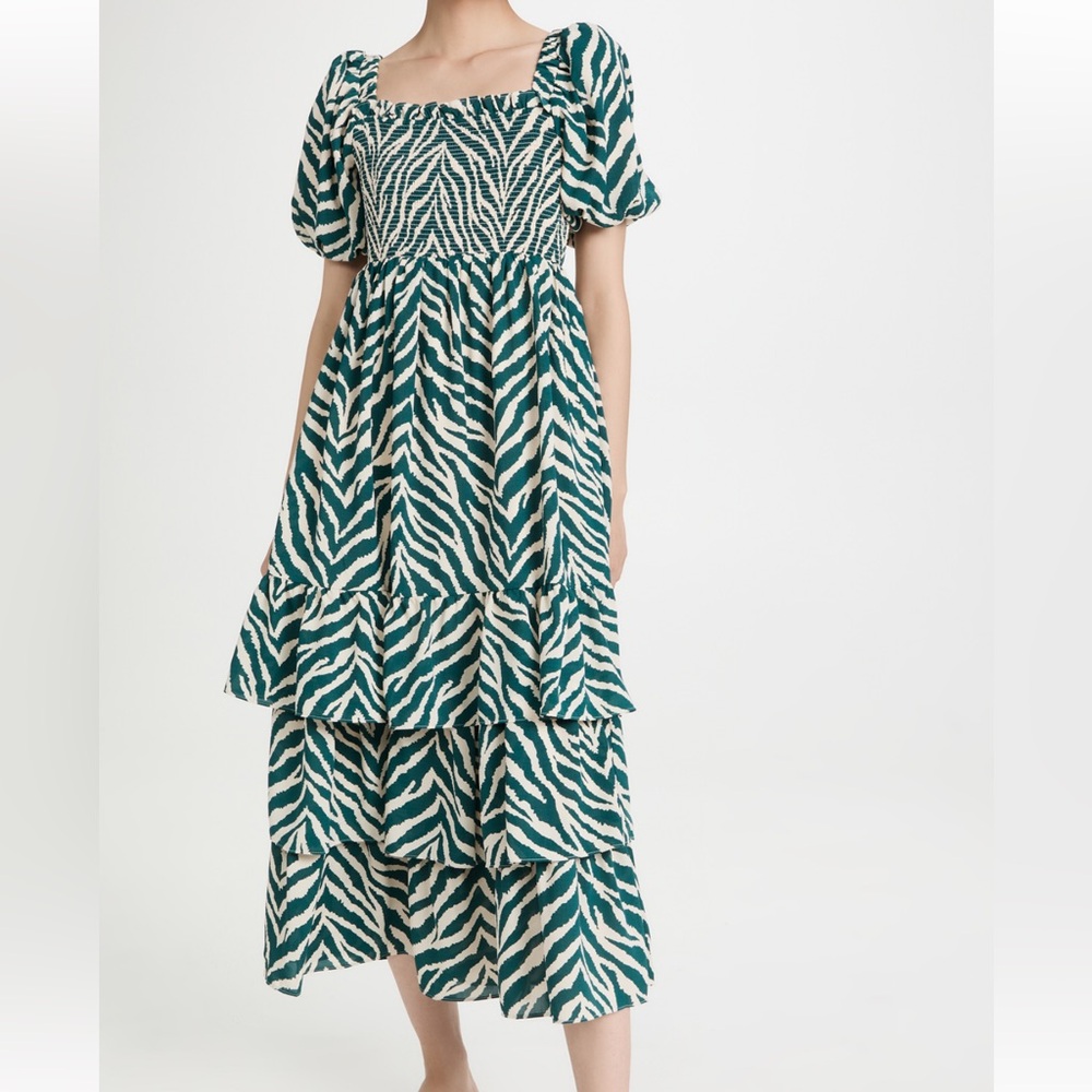 English Factory Tiger Print Smocked Midi Dress